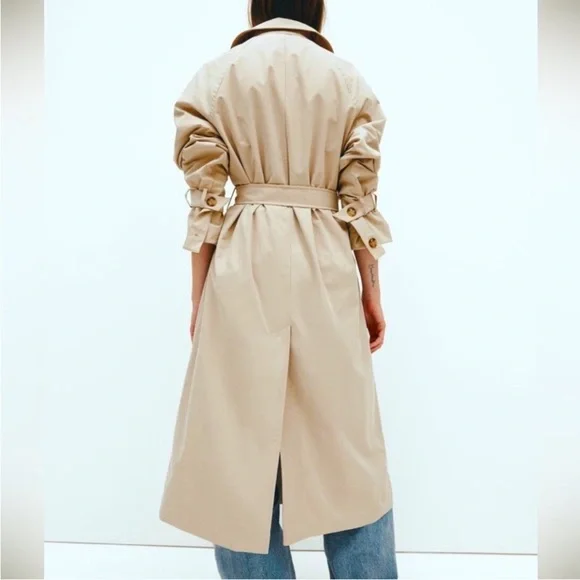H&M Double Breasted Trench Coat Oversized Sz Small Beige Color - Picture 16 of 16